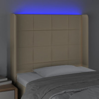 Produktbild för Sänggavel LED gräddvit 93x16x118/128 cm tyg