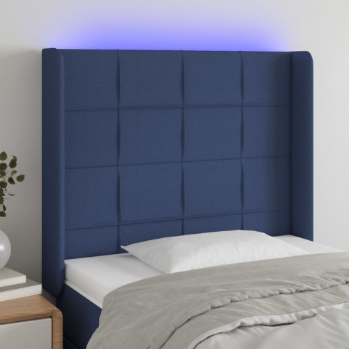 vidaXL Sänggavel LED blå 103x16x118/128 cm tyg