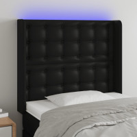 Produktbild för Sänggavel LED svart 93x16x118/128 cm konstläder