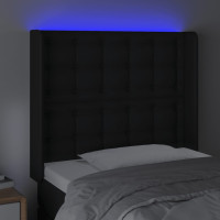 Produktbild för Sänggavel LED svart 93x16x118/128 cm konstläder