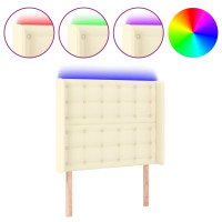 Produktbild för Sänggavel LED gräddvit 93x16x118/128 cm konstläder