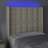 Produktbild för Sänggavel LED gräddvit 93x16x118/128 cm konstläder