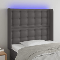 Produktbild för Sänggavel LED grå 103x16x118/128 cm konstläder