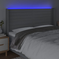 Produktbild för Sänggavel LED ljusgrå 163x16x118/128 cm tyg