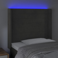 Produktbild för Sänggavel LED mörkgrå 83x16x118/128 cm sammet