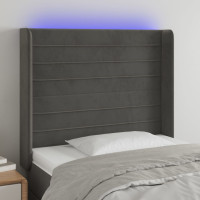 Produktbild för Sänggavel LED mörkgrå 103x16x118/128 cm sammet