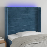 Miniatyr av produktbild för Sänggavel LED mörkblå 103x16x118/128 cm sammet