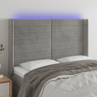 Produktbild för Sänggavel LED ljusgrå 147x16x118/128 cm sammet