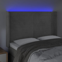 Produktbild för Sänggavel LED ljusgrå 147x16x118/128 cm sammet