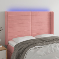 Produktbild för Sänggavel LED rosa 147x16x118/128 cm sammet