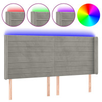 Produktbild för Sänggavel LED ljusgrå 163x16x118/128 cm sammet
