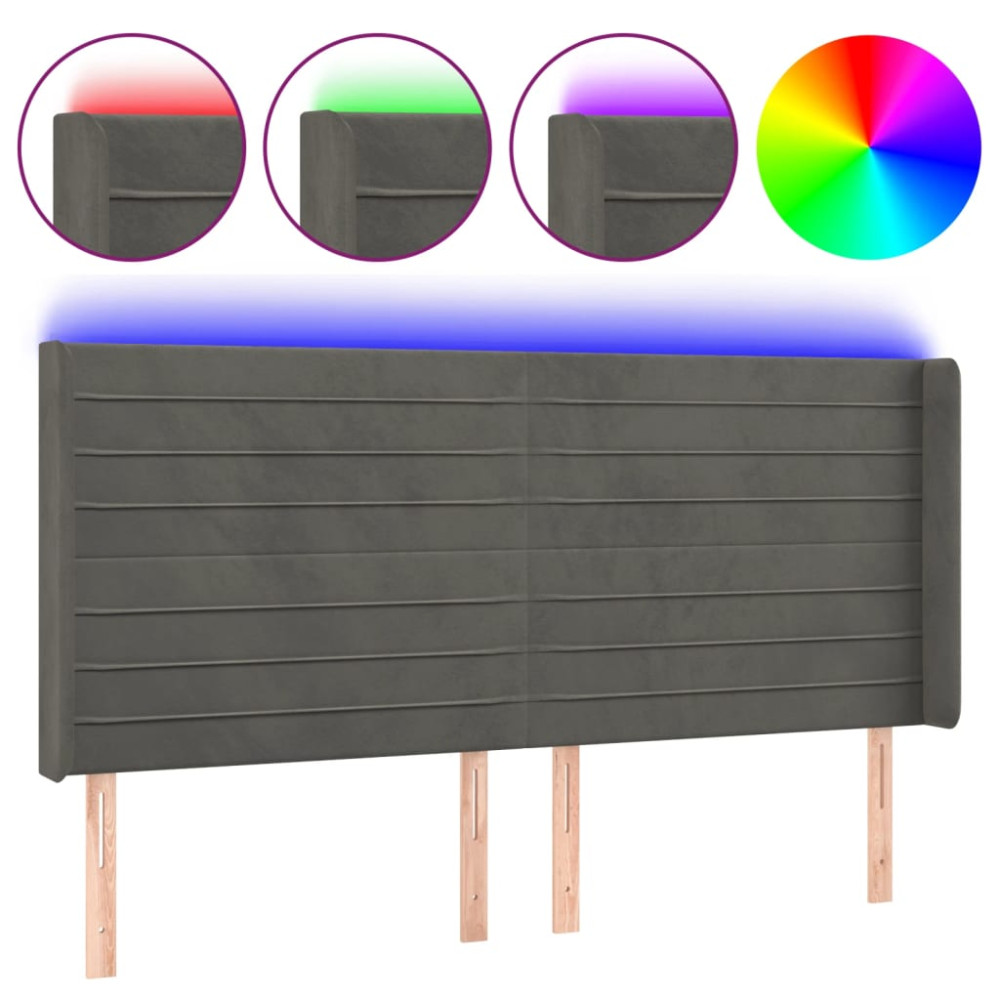 Produktbild för Sänggavel LED mörkgrå 163x16x118/128 cm sammet