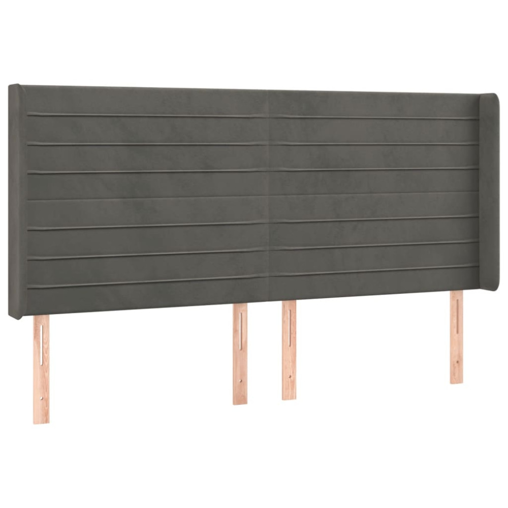Produktbild för Sänggavel LED mörkgrå 163x16x118/128 cm sammet