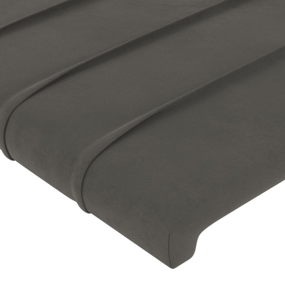 Produktbild för Sänggavel LED mörkgrå 163x16x118/128 cm sammet