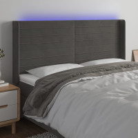 Produktbild för Sänggavel LED mörkgrå 203x16x118/128 cm sammet