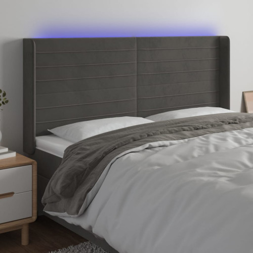 vidaXL Sänggavel LED mörkgrå 203x16x118/128 cm sammet