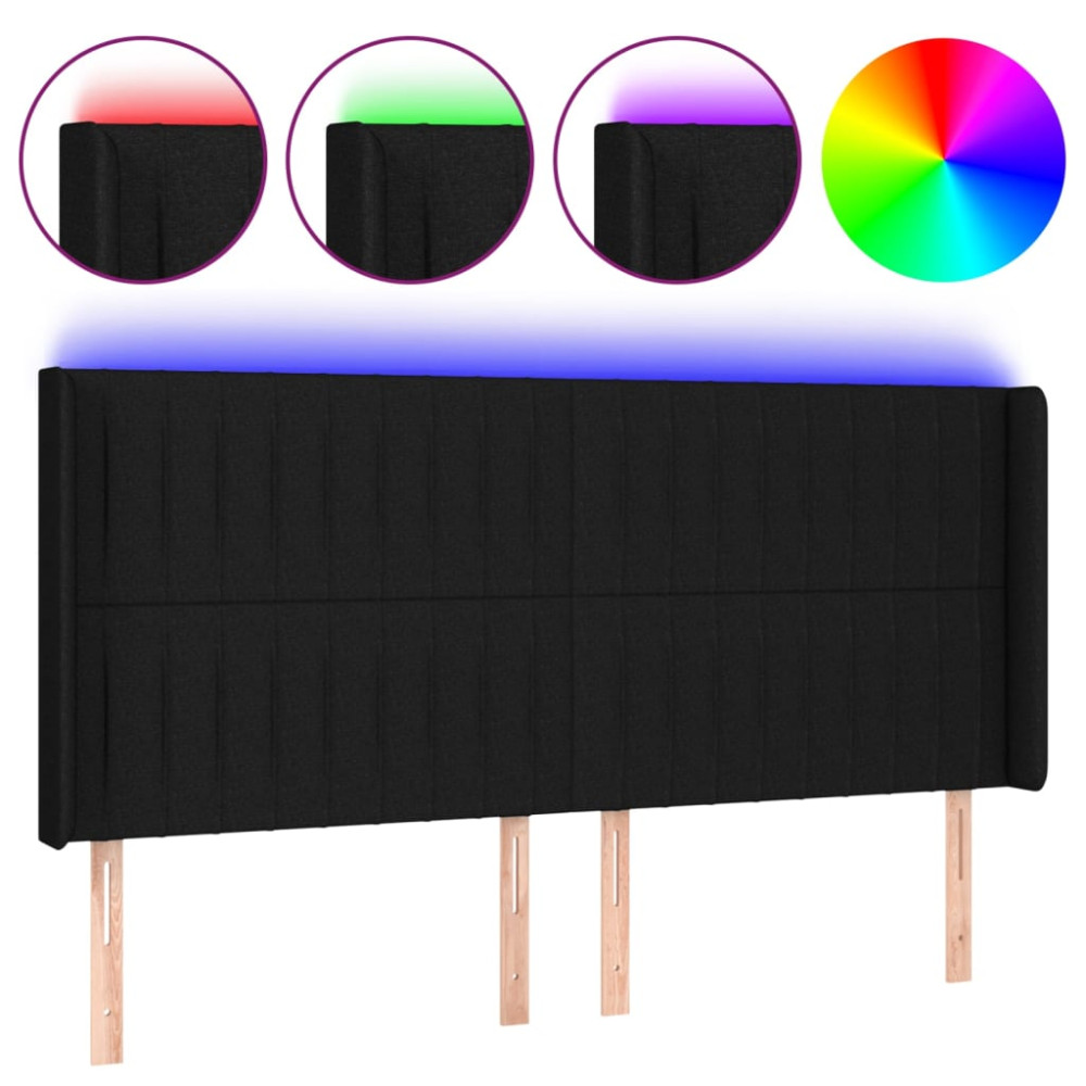 Produktbild för Sänggavel LED svart 183x16x118/128 cm tyg