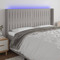 Produktbild för Sänggavel LED ljusgrå 203x16x118/128 cm tyg