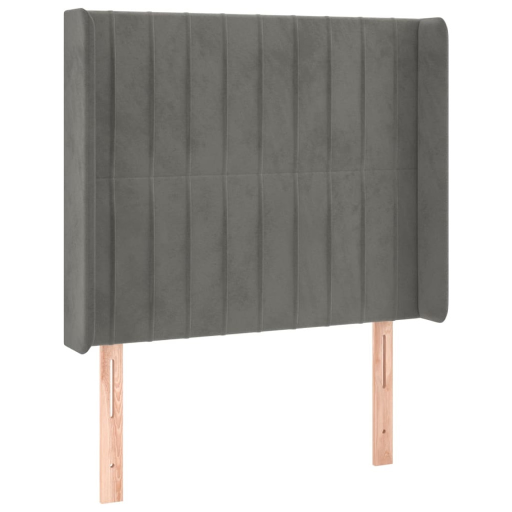 Produktbild för Sänggavel LED ljusgrå 93x16x118/128 cm sammet