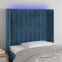 Produktbild för Sänggavel LED mörkblå 103x16x118/128 cm sammet