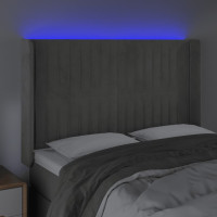 Produktbild för Sänggavel LED ljusgrå 147x16x118/128 cm sammet