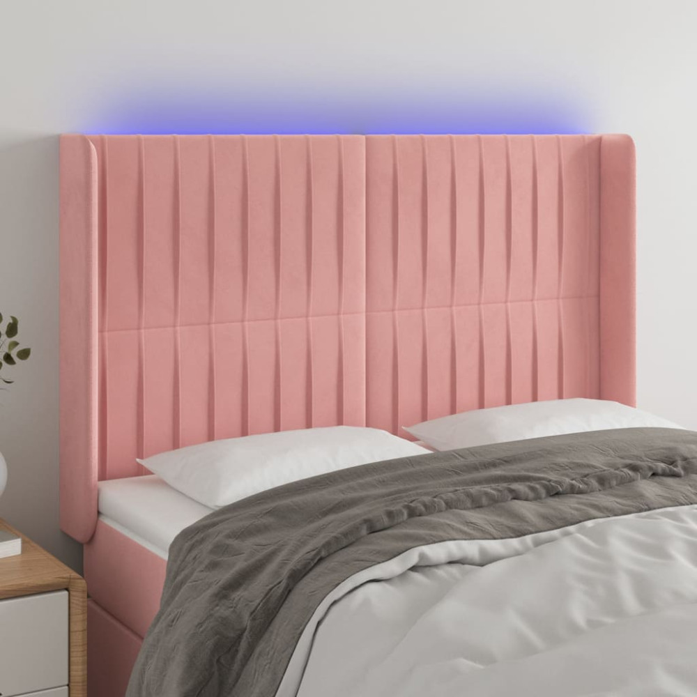 Produktbild för Sänggavel LED rosa 147x16x118/128 cm sammet