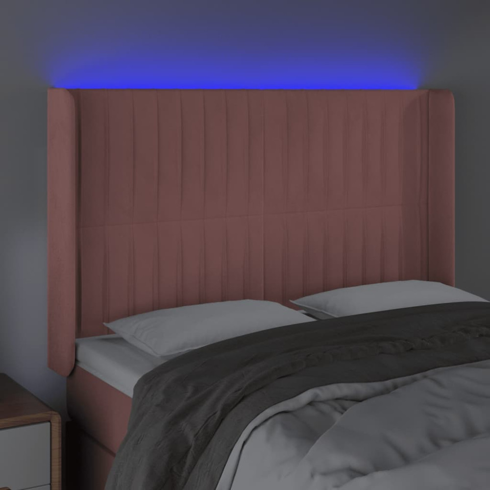 Produktbild för Sänggavel LED rosa 147x16x118/128 cm sammet