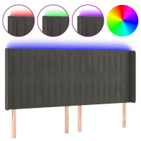 Produktbild för Sänggavel LED mörkgrå 163x16x118/128 cm sammet