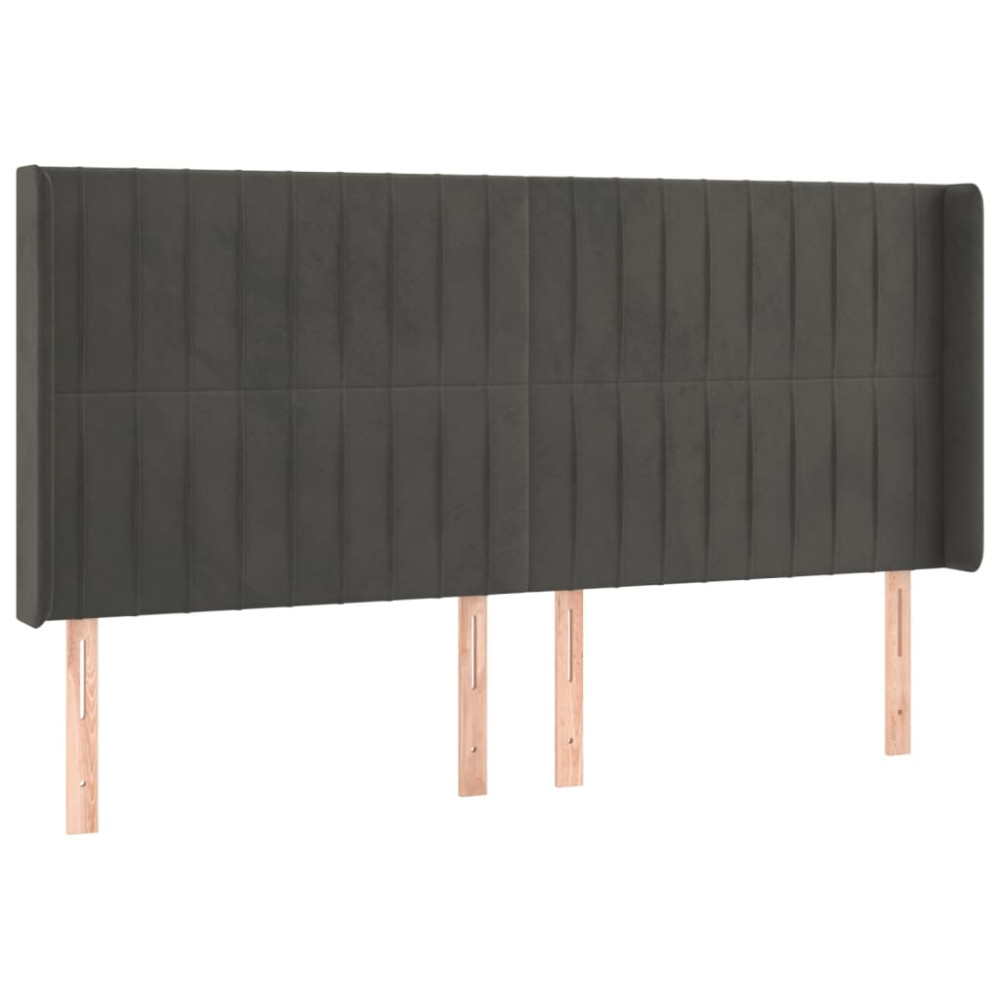 Produktbild för Sänggavel LED mörkgrå 163x16x118/128 cm sammet