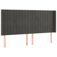 Produktbild för Sänggavel LED mörkgrå 163x16x118/128 cm sammet
