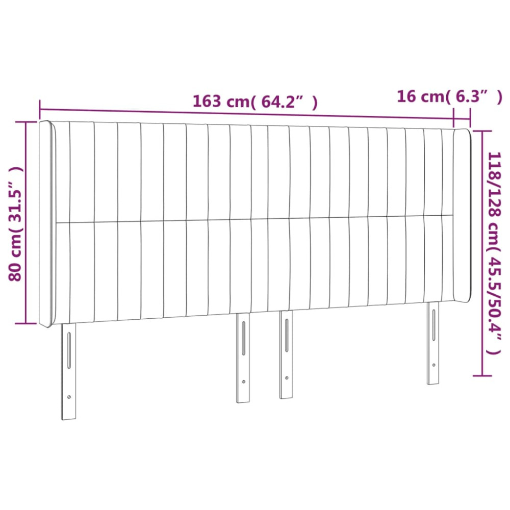 Produktbild för Sänggavel LED mörkgrå 163x16x118/128 cm sammet