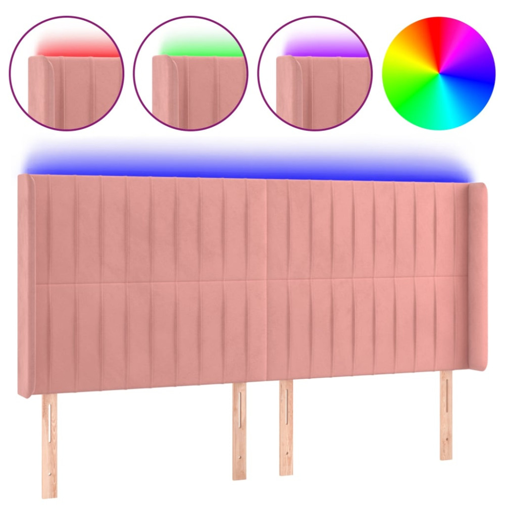 Produktbild för Sänggavel LED rosa 203x16x118/128 cm sammet