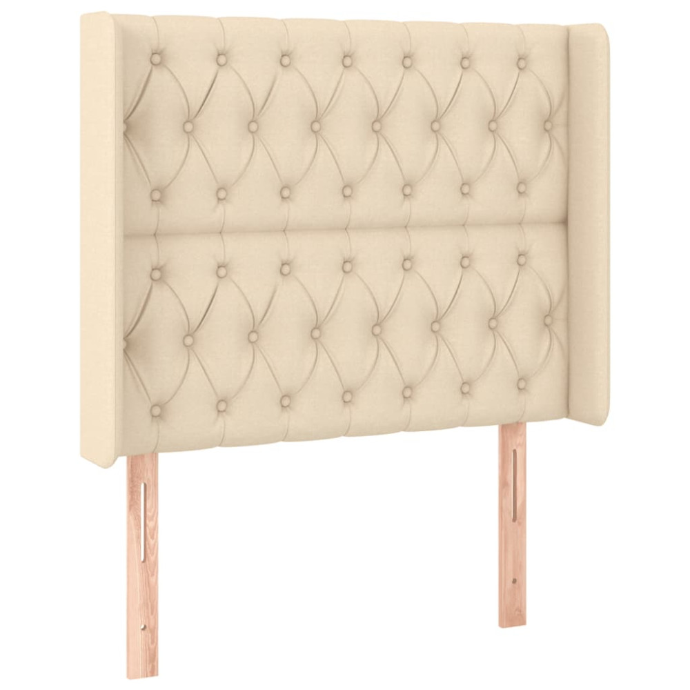 Produktbild för Sänggavel LED gräddvit 93x16x118/128 cm tyg
