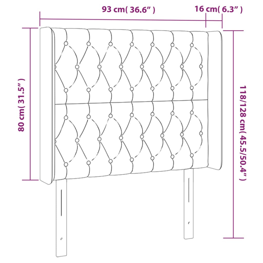 Produktbild för Sänggavel LED gräddvit 93x16x118/128 cm tyg