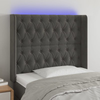 Produktbild för Sänggavel LED mörkgrå 103x16x118/128 cm sammet