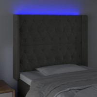 Produktbild för Sänggavel LED mörkgrå 103x16x118/128 cm sammet