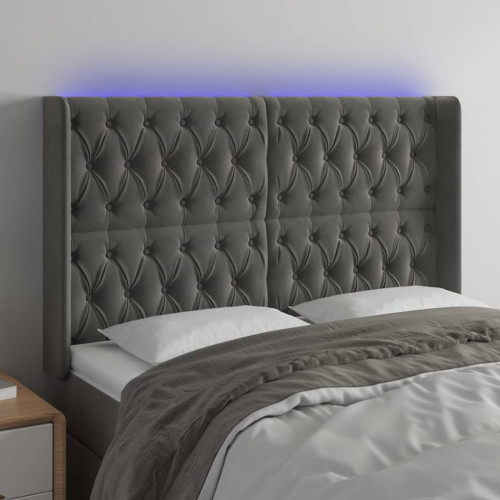 vidaXL Sänggavel LED mörkgrå 163x16x118/128 cm sammet