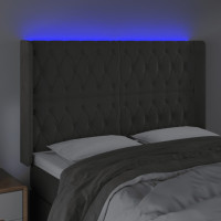 Produktbild för Sänggavel LED mörkgrå 163x16x118/128 cm sammet