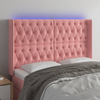 Produktbild för Sänggavel LED rosa 163x16x118/128 cm sammet