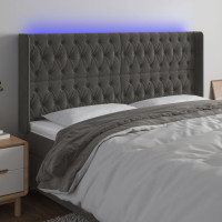 Produktbild för Sänggavel LED mörkgrå 183x16x118/128 cm sammet