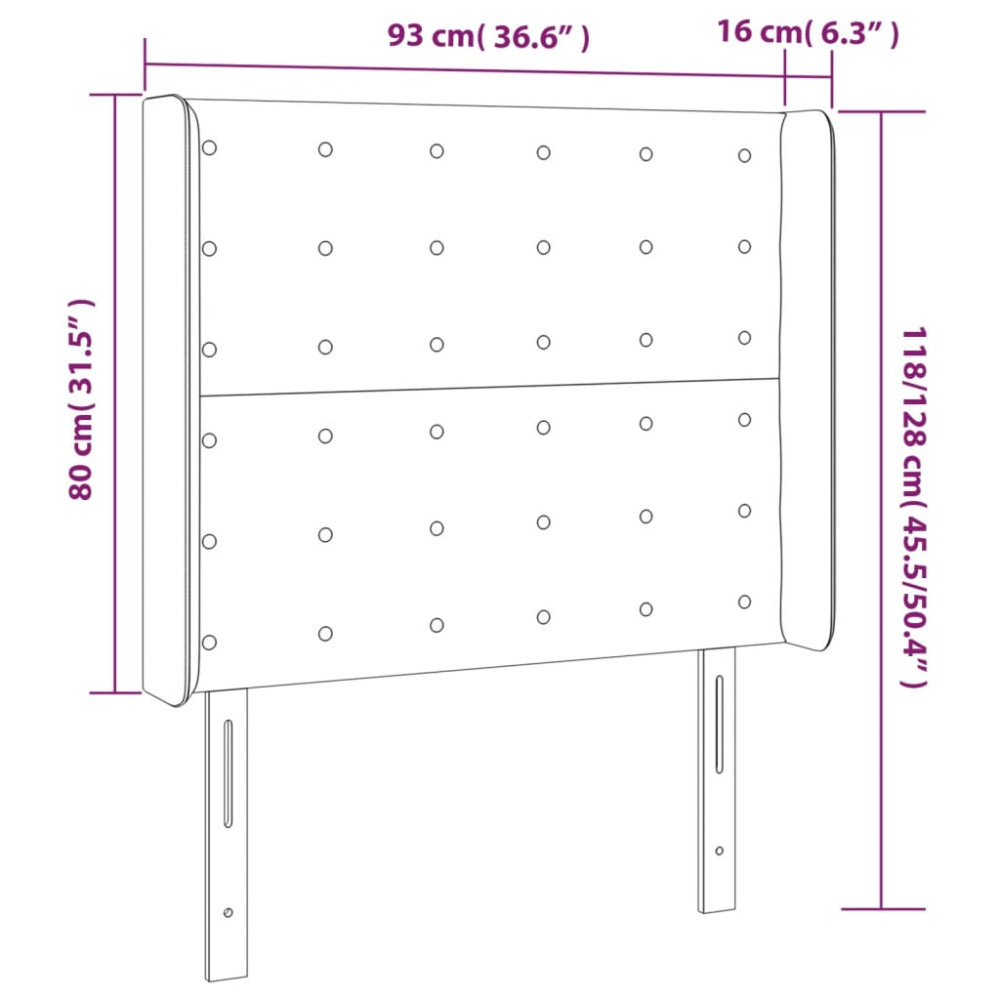 Produktbild för Sänggavel LED mörkgrå 93x16x118/128 cm tyg