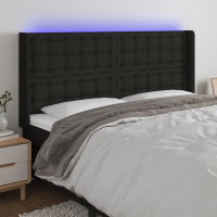 Produktbild för Sänggavel LED svart 183x16x118/128 cm tyg