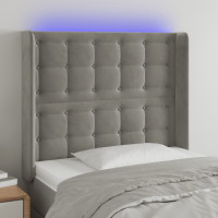 Produktbild för Sänggavel LED ljusgrå 93x16x118/128 cm sammet