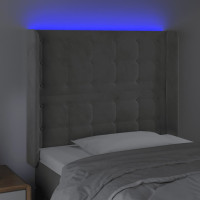 Produktbild för Sänggavel LED ljusgrå 93x16x118/128 cm sammet