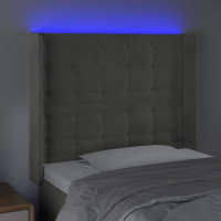 Produktbild för Sänggavel LED ljusgrå 103x16x118/128 cm sammet