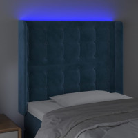 Produktbild för Sänggavel LED mörkblå 103x16x118/128 cm sammet