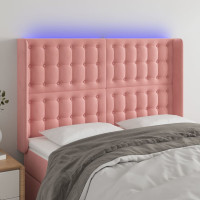 Produktbild för Sänggavel LED rosa 147x16x118/128 cm sammet