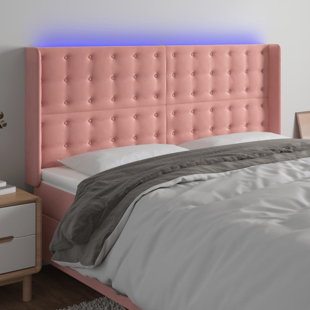 Produktbild för Sänggavel LED rosa 163x16x118/128 cm sammet