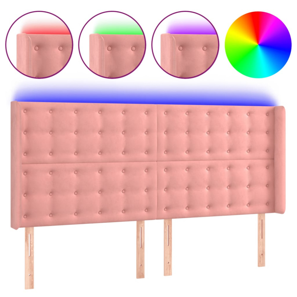 Produktbild för Sänggavel LED rosa 163x16x118/128 cm sammet