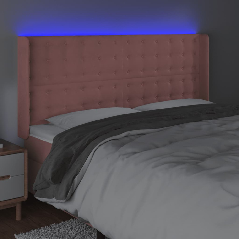 Produktbild för Sänggavel LED rosa 163x16x118/128 cm sammet